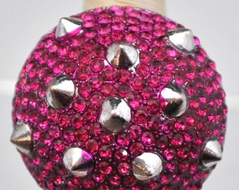 Magenta Dome Ring  Silver Spikes Rhinestone Ring Adjustable Ring