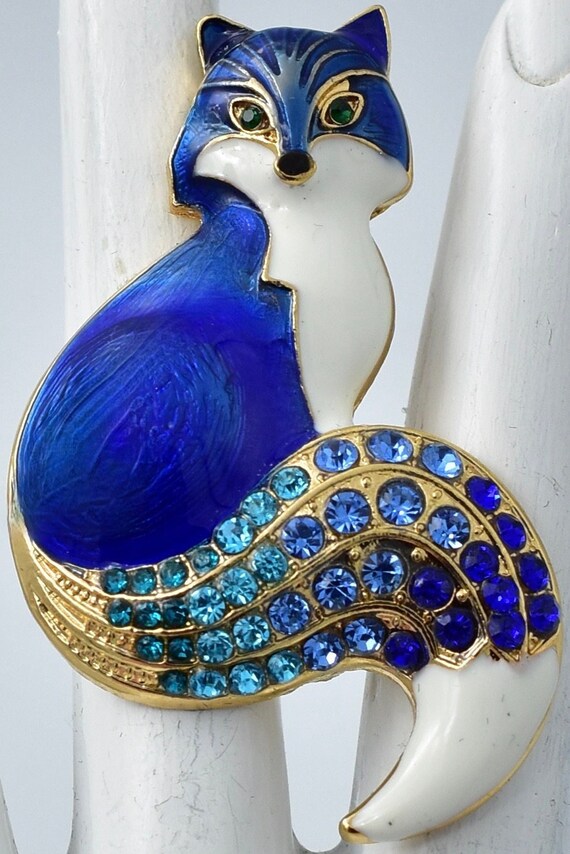 Blue Rhinestone Fox Ring Animal Jewelry Gold Ring Adjustable Etsy