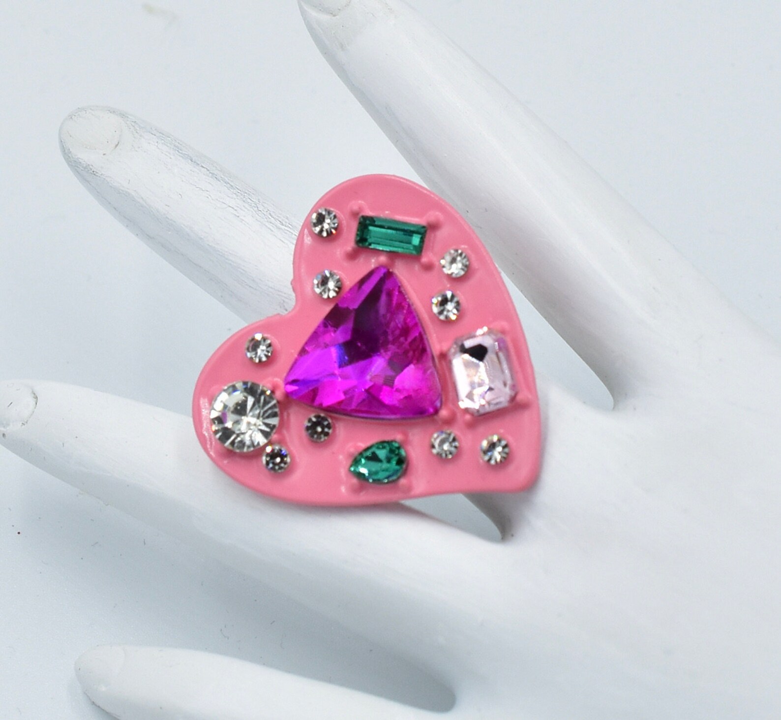 Pink Heart Ring With Rhinestones Valentine's Day Gift Adjustable Ring ...