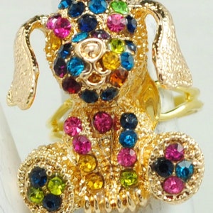 Petite Dog Ring Multicolor Rhinestones Gold Ring Animal Jewelry Adjustable Ring image 5