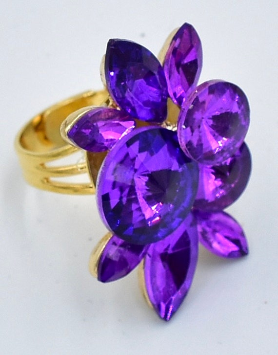 Bracelet Ouverture Clip Avec Strass Violet - Bague Réglable - Sans Nickel - Neuf Avec étiquettes