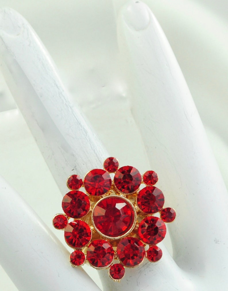 Red Rhinestone Ring Floral Ring Gold Ring Holiday Jewelry Gift - Etsy