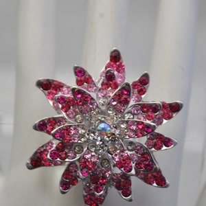 Pink Rhinestone Flower Ring Starburst Ring Gift For Her Adjustable Ring image 2