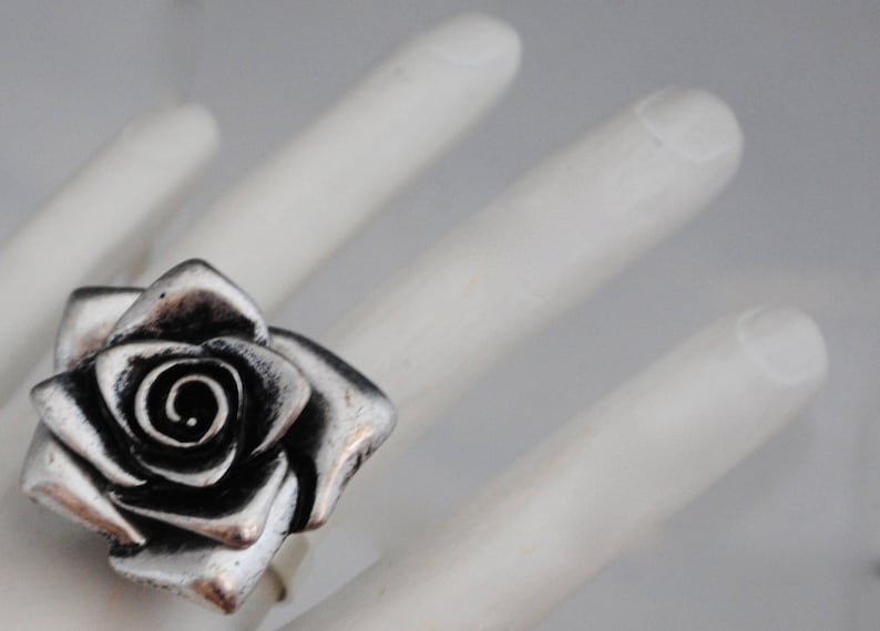 Silver Rose Ring Flower Ring Gift For Her Adjustable Ring image 2