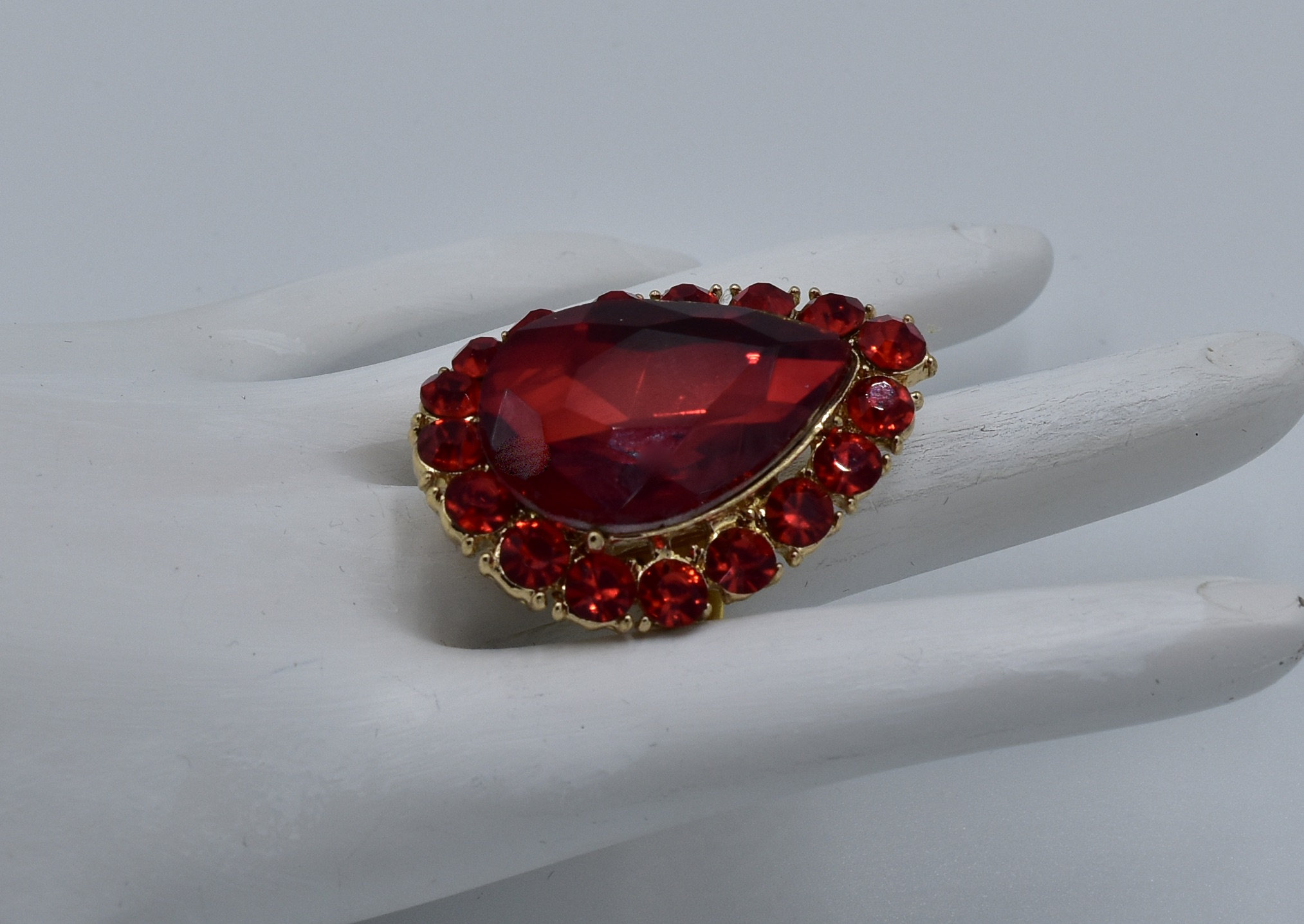 Big Red Cocktail Ring Red Rhinestones Teardrop Ring Holiday | Etsy