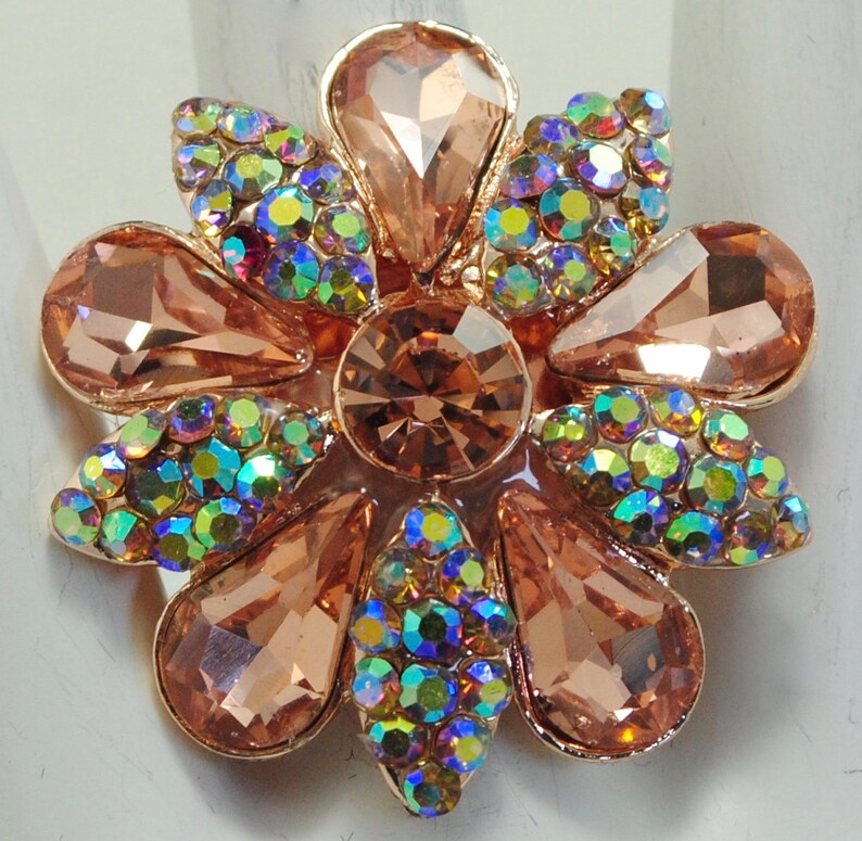 Rose Gold Floral Ring AB Rhinestones Gift for Her Cocktail - Etsy