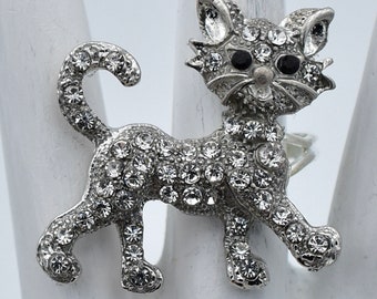 Rhinestone Cat Ring Silver Ring Pet Jewelry Adjustable Ring