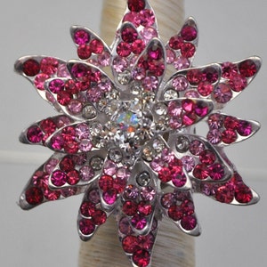 Pink Rhinestone Flower Ring Starburst Ring Gift For Her Adjustable Ring image 5