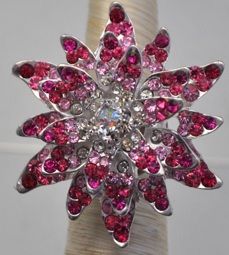 Pink Rhinestone Flower Ring Starburst Ring Gift For Her Adjustable Ring image 5