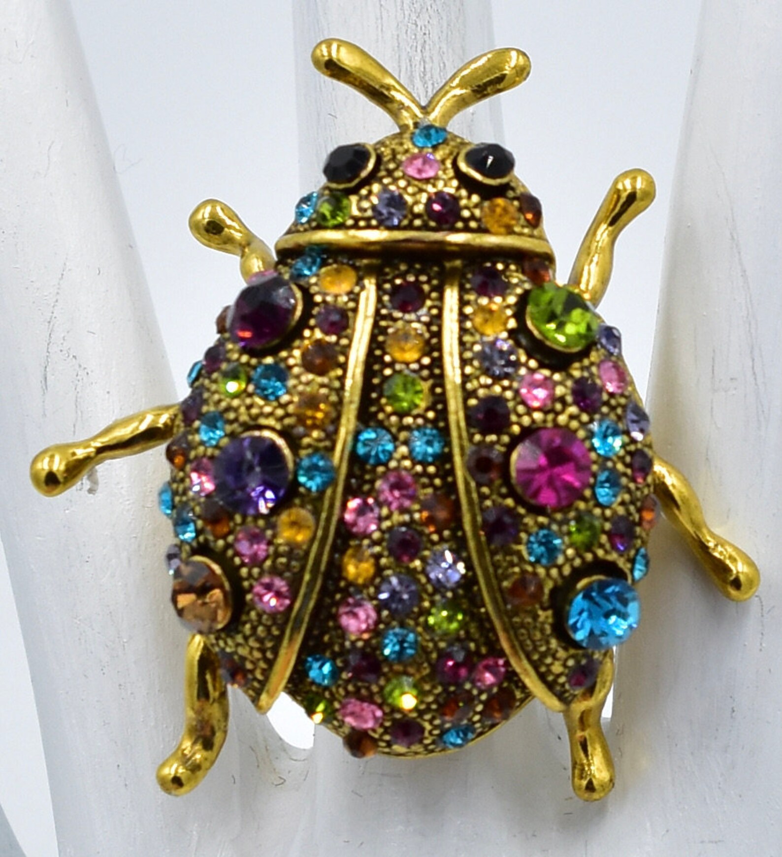 Gold Ladybug Ring with Multicolor Rhinestones Insect Jewelry Etsy