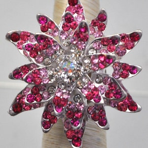 Pink Rhinestone Flower Ring Starburst Ring Gift For Her Adjustable Ring image 1