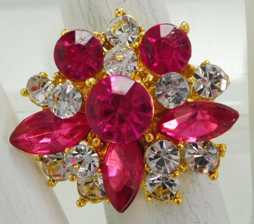 Pink Rhinestone Cocktail Ring, Gold Adjustable Ring - Etsy