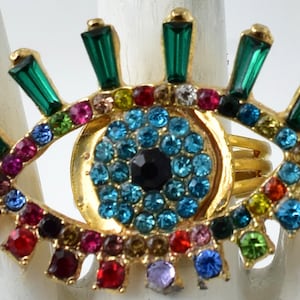 Evil Eye Ring Multicolor Rhinestones Gold Ring Adjustable Ring