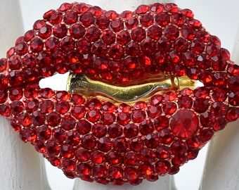 Bague pour les lèvres avec strass rouges, bague tendance réglable