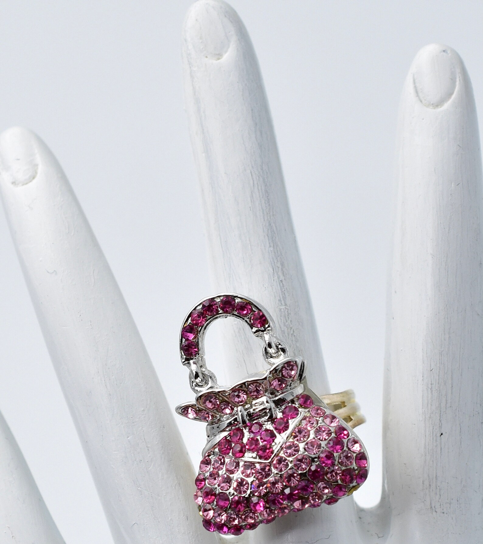Pink Rhinestone Purse Ring Silver Ring Gift For Women Etsy