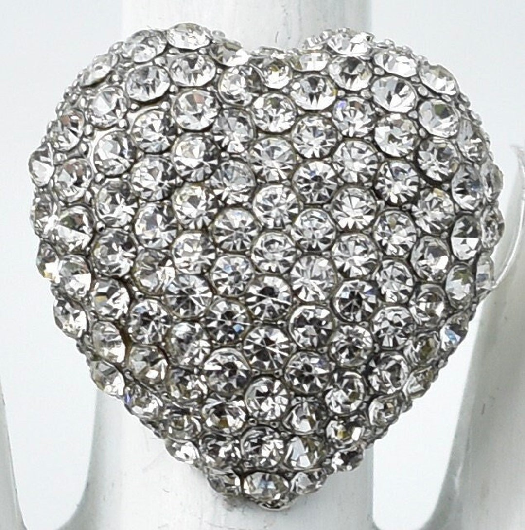 Silver Rhinestone Heart Rhinestone Heart Ring Wedding Jewelry Adjustable Silver Band - Etsy