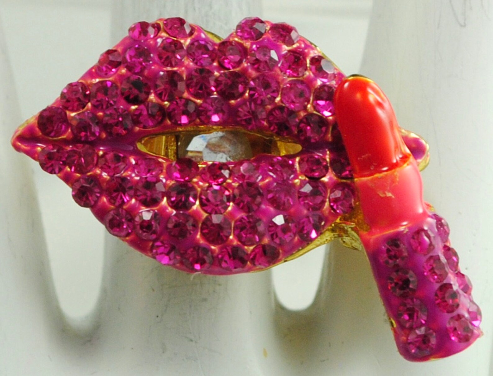 Pink Rhinestone Lips and Lipstick Ring Kiss Me Love You Ring Etsy