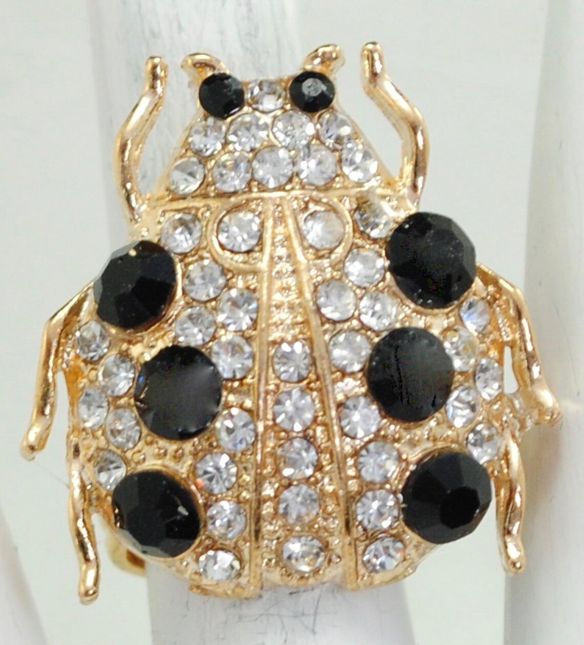 Gold Ladybug Ring Rhinestone Ring Insect Jewelry Adjustable Etsy