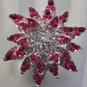 Pink Rhinestone Flower Ring Starburst Ring Gift For Her Adjustable Ring image 3