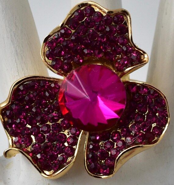 Big Pink Flower Ring Gold Ring Summer Jewelry Adjustable Ring