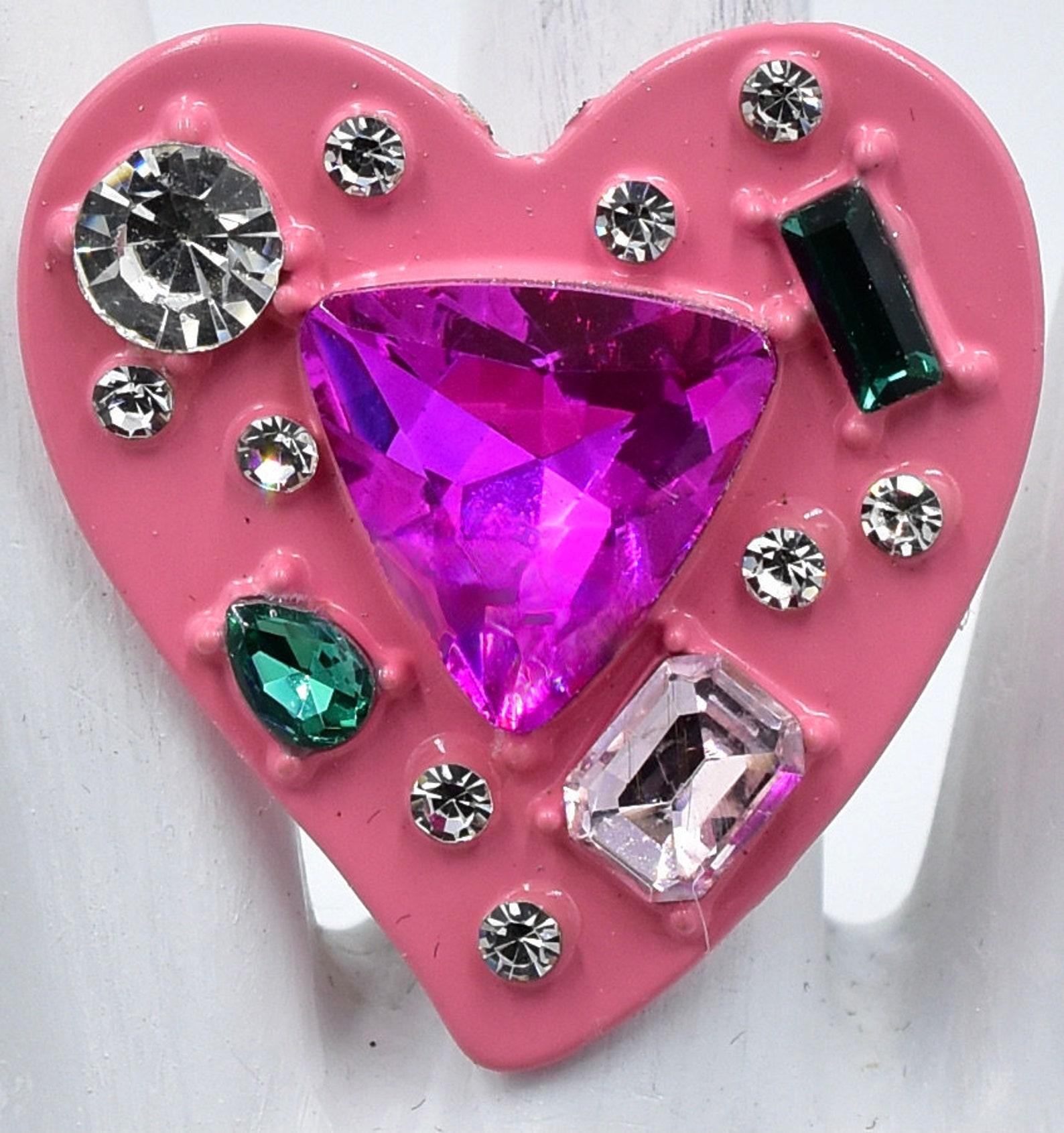 Pink Heart Ring With Rhinestones Valentine's Day Gift Adjustable Ring ...