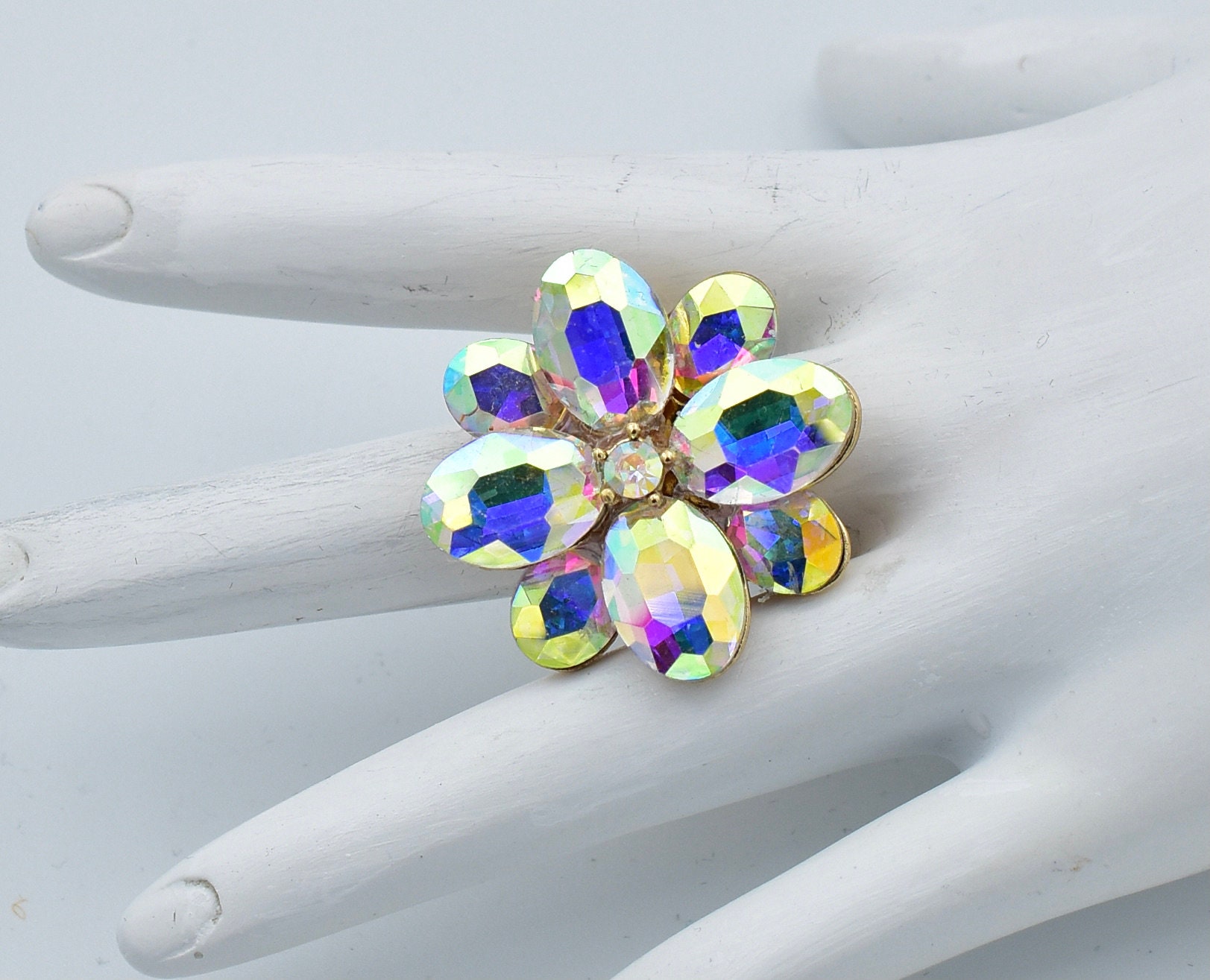 Bague Fleur Réglable Irisa De Satellite - En émail Rose Parme, Cristal, Occasion