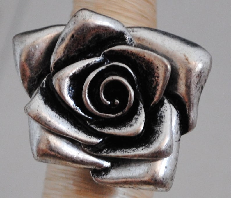 Silver Rose Ring Flower Ring Gift For Her Adjustable Ring image 1