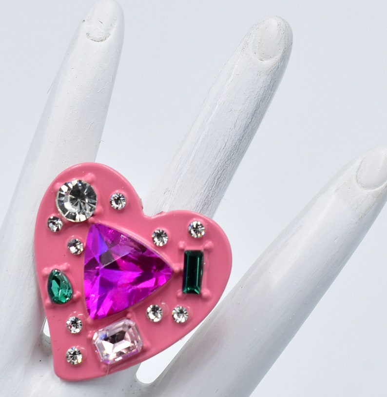 Pink Heart Ring With Rhinestones Valentine's Day Gift Adjustable Ring ...