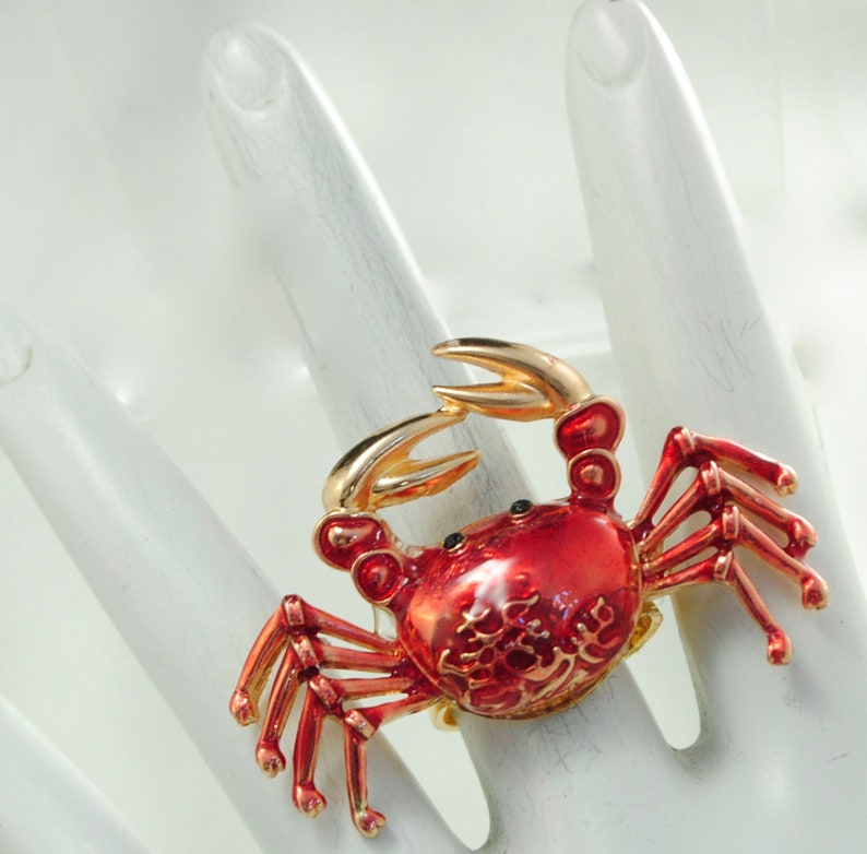 Red Crab Ring Gold Ring Beach Jewelry Ocean Jewelry Summer Etsy