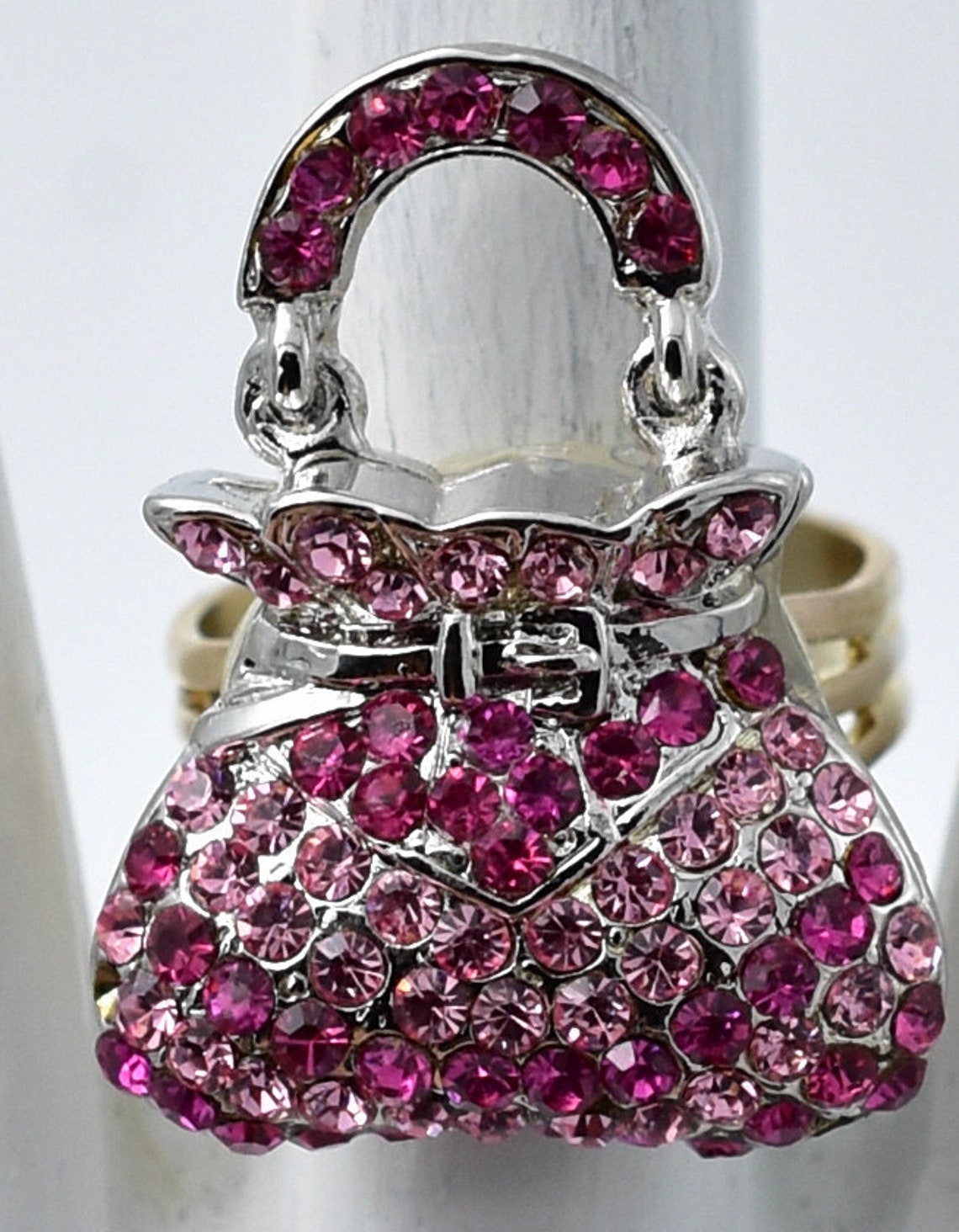 Pink Rhinestone Purse Ring Silver Ring Gift For Women Etsy