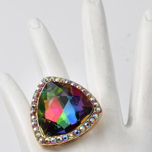 Vntage Aurora Boreals Rhnestone Leaf Brooch, Dmensonal Blue Green
