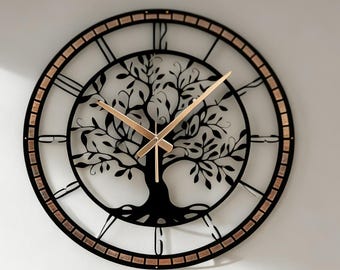Tree Of Life Wall Clock With Metal Frame,Metal Tree Clock,Morden Clock Gift, Large Black Tree of Life Clock, Nature Symbol Clock, Home Decor
