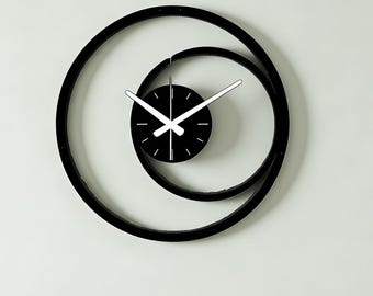 Modern Spiral Metal Wall Clock, Black Minimalist Geometric Wall Clock, Large Decorative Wall Clock, Unique Silent Clock Gift, Metal Wall Art