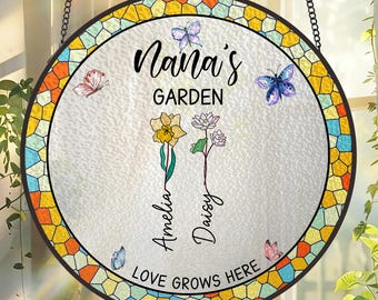 Nana's Garden Stained Glass Suncatcher, Mothers Day Gifts for Nana, Gigi, Nana Gifts, Grandma Gifts From Grandkids, Grandson, Granddaughter