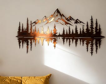 Mountain Metal Wall Art, Nature Scene Decor, Forest Landscape Wall Accent, Cabin Lodge Wall Art, Gift for Outdoor Adventure or Nature Lovers