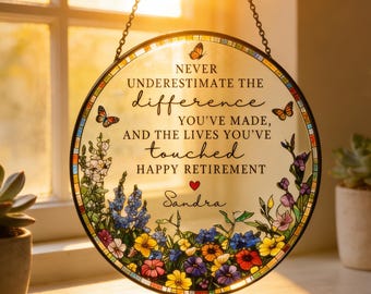 Stained Glass Retirement Suncatcher Personalized Floral Window Decor,Colleague Retirement Keepsake,Mother's Day Gift,Gift For Grandma