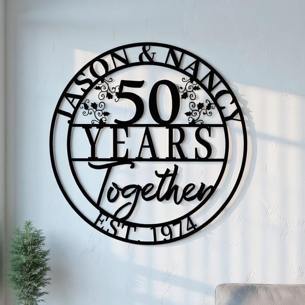 Benutzerdefinierte 50. Jubiläum Metallschild, personalisierte 40 Jahre Hochzeitsgeschenk, zusammen, Familienname Zeichen, Wandkunst Zeichen für Eltern, Valentinstag Geschenk