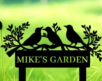 Personalized Metal Garden Sign with Flowers,Custom Metal Garden Stake,Mothers Day GiftGarden Metal Stake with Birds, Flower Garden Decor