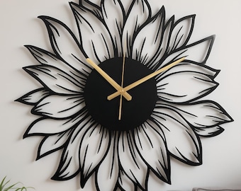 Sunflower Metal Wall Clock, Silent and Unique Wall Clock,Modern Wall Clock,Clocks for Wall, Mid Century Clock, Unique Clock, Wanduhr,Horloge