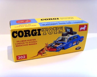 CORGI TOYS No. 302 - Hillman Hunter Rally -  Superb custom display/ repro box