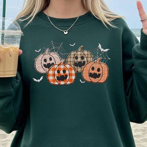 Embroidered Pumpkin Shirt, Embroidered Pumpkin Tee, Ghost Pumpkin Halloween Shirt, Vintage Halloween T-shirt, Spooky Season, Women&#39;s Shirt