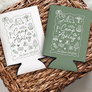Custom Camp Bachelorette Can Cooler, Glamping Bach Decor, Personalized Camping Bachelorette Party Decor, Bridal Shower Favors For Bridesmaid