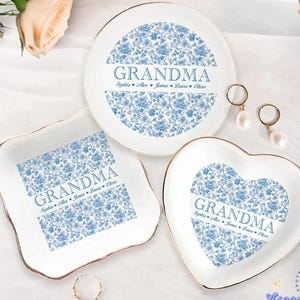 Personalized Grandma Jewelry Dish, Custom Kid Name Tray For Grandma, Grandma&#39;s Gifts, Birthday Gift For Mom, Best Gift for Grandparents