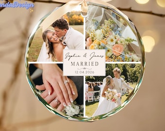 Personalized Collage Photo Ornament, Custom Wedding Photo Gift, Xmas Picture Gift for Couple, Engagement Keepsake