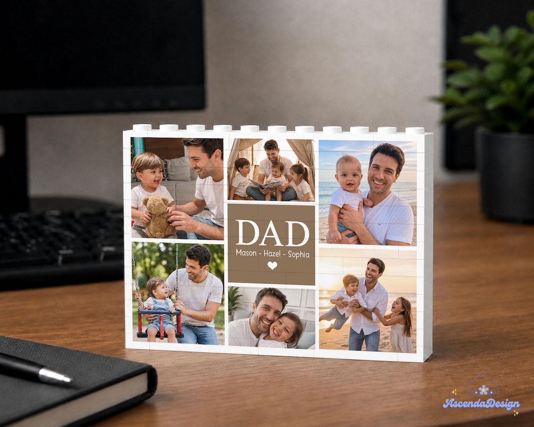 Custom Photo Collage Dad and Kids Building Blocks, Fathers Day Gift for ...
