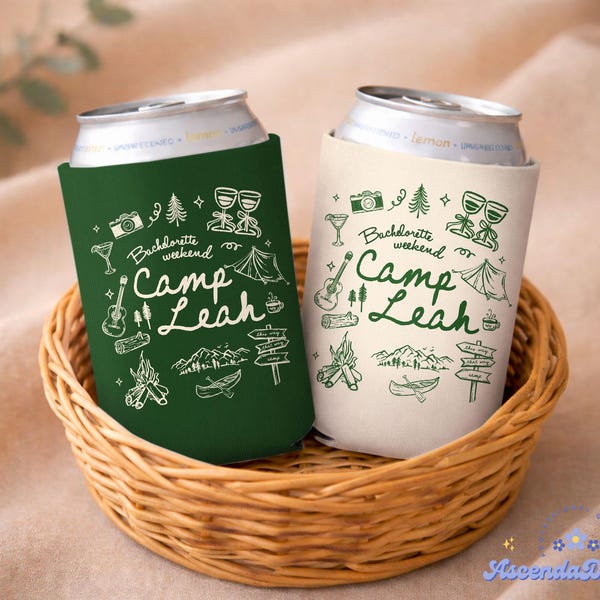 Personalized Camping Bachelorette Can Cooler, Custom Camp Bachelorette Party Favors, Bridal Shower Gifts, Wedding Party Decors