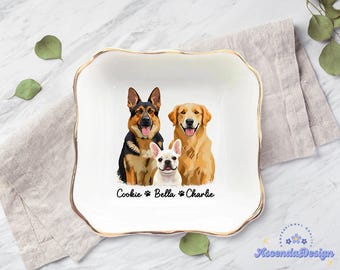 Custom Dog Cat Photo Ring Dish, Personalized Pet Portrait Jewelry Dish, Dog Cat Mom Trinket Dish, Pet Lovers Gift, Engagement Gifts