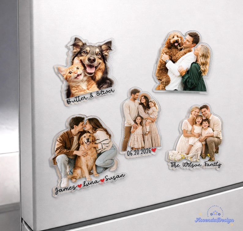 Personalized Acrylic Family Photo Magnet: Custom Family Portrait from Picture Fridge Magnets, Gift for Couple, Christmas Gifts 画像 2