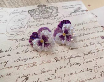 Handgemachte gestickte Stiefmütterchen Ohrringe, Pailletten Perlen Blumen Ohrstecker, 925 Sterling Silber Post