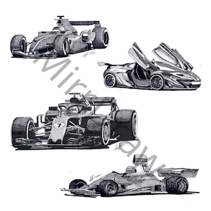 Collection Car Hand-Drawn Illustration | Printable Motorsport Wall Art | Car lovers gift | gift for boyfriend | Gift for dad | Car gift